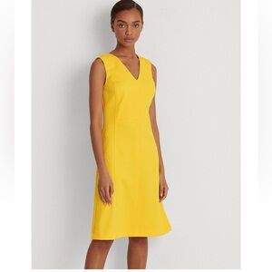 Lauren Ralph Lauren A-line textured Yellow Sleeveless V-Neck Dress 8P